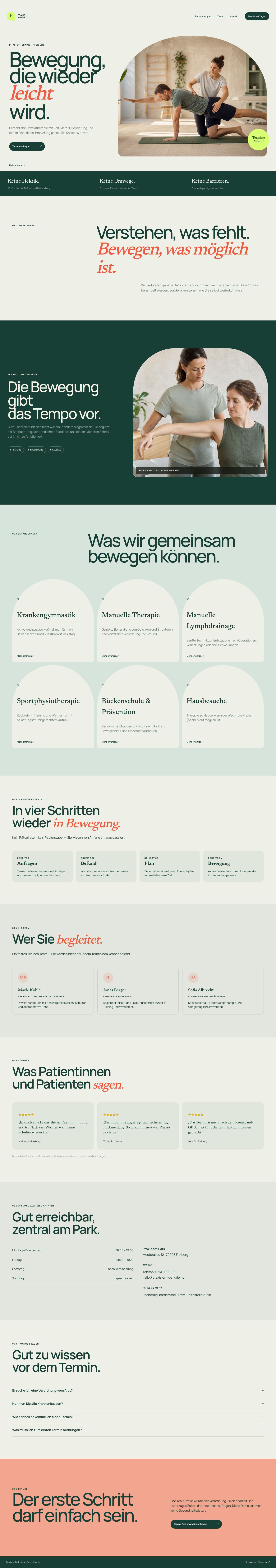 Vollständige Desktop-Ansicht der fiktiven Website Praxis am Park